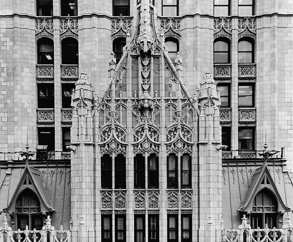 Gable, south facade, Woolworth Building, 1981. 223 Broadway, 1913. Architect: Cass Gilbert.