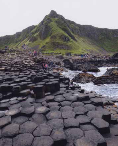 The Giant's Causeway, three miles from Bushmills where the famous whiskey is distilled, consists of 40,000 interlocking basalt columns that stretch for twenty-four miles.