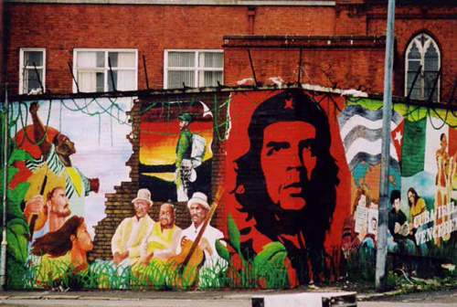 This mural in Belfast depicts Ché Guevara and Cuban life. Che was half-Irish.