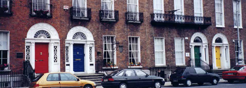 Colorful doors are a distinctive feature of downtown Dublin.