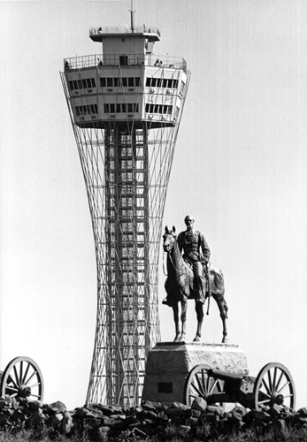 It was the Gettysburg National Tower’s looming presence—particularly over the most sacred portions of the battlefield such as Cemetery Hill and the site of the Gettysburg Address—that led the National Park Service to expand the concept of preservation to mitigate infringements on the view shed. Photographer unknown, ca. 1980. Source: Gettysburg National Military Park Archives.