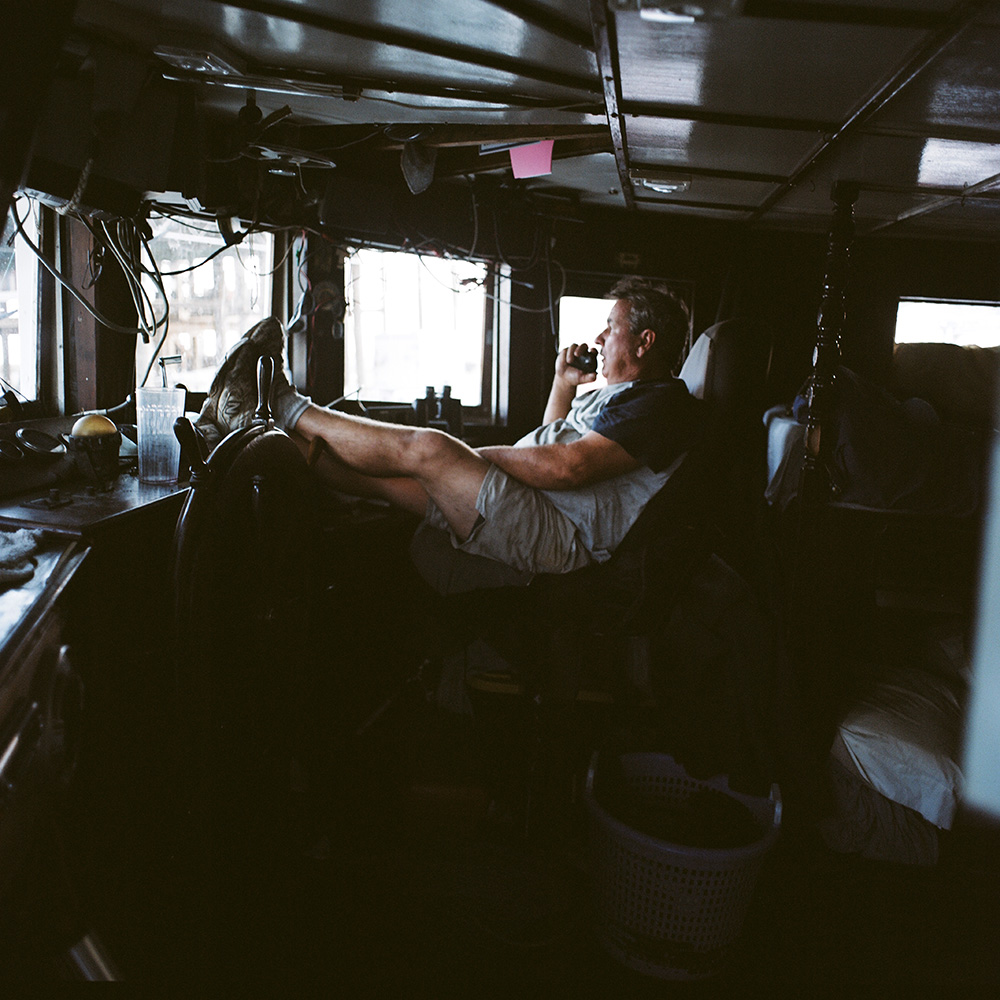 Charles Robin III in the captain's chair, Yscloskey, 2012.