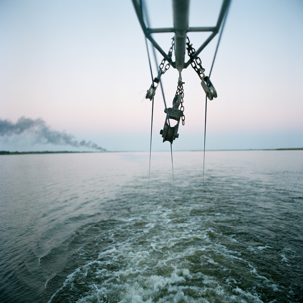 Trawler dragging shrimp nets through the Mississippi River Gulf Outlet, 2012.