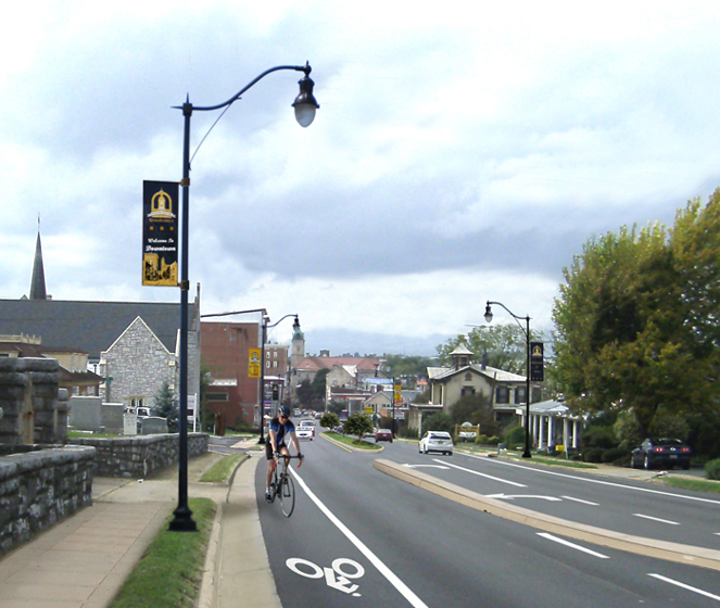 City of Harrisonburg’s digital rendering (2014) of an “improved” East Market Street (U.S. 11). Harrisonburg has made great efforts to improve the city’s quality of life and, as part of this twenty-first- century vision, has become regionally known as a pedestrian-space and bike-friendly community for residents and visitors alike.