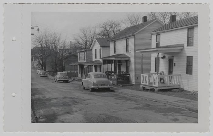 Harrisonburg Redevelopment and Housing Authority, 138 East Effinger Street, facing west, 1958. Photographer unknown. Compare this photograph with the next one, as they are the same location.