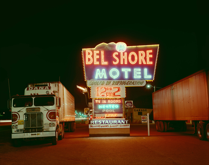 December 31, 1980. It seems obvious that these two motel signs, for The Bel Air Motel and Bel Shore Motel, on the same stretch of U.S. 70 in Deming, New Mexico, were constructed by the same sign shop, which crammed word information in a stacked form onto a sign. Although Deming has been bypassed by Interstate 10, these motels survived into the early 1980s.