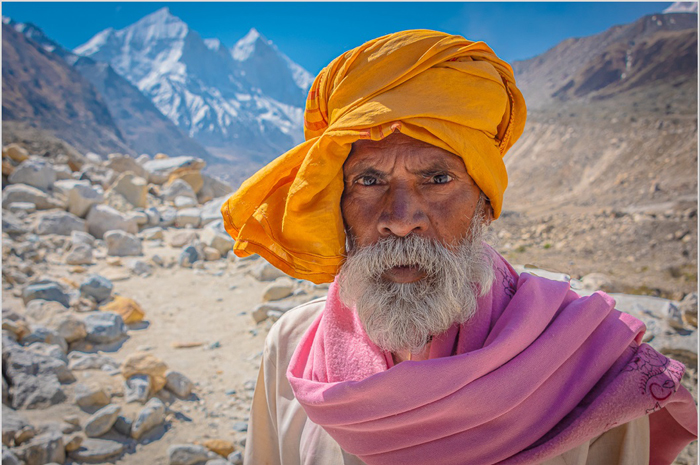 Pilgrim returning from the source of the Ganges, Garhwal Himal, India, 2018.