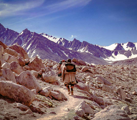 Tibetan pilgrims circumambulating sacred Mount Kailas, Western Tibet, 1986.