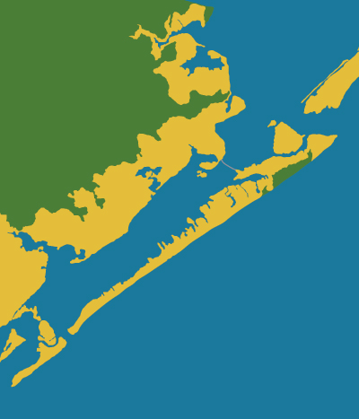 Galveston, TX map of a two-meter (6.7-feet) rise in sea level by Morgan Pfaelzer. Copyright © 2016 Center for the Study of Place. Source: Climate Central.