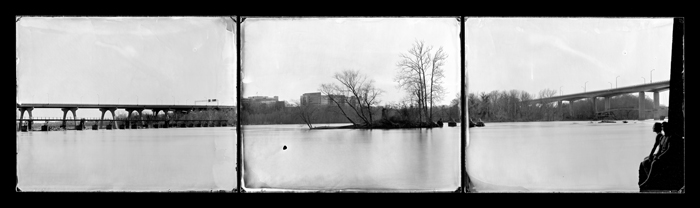 Between the Manchester and Robert E. Lee Bridges, Richmond, Virginia (triptych), James River, 2014