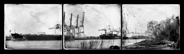 View of Port of Savannah from Hutchinson Island, Georgia (triptych), Savannah River, 2014