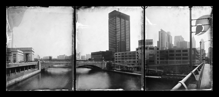 View Upstream from Chestnut Street Bridge, Philadelphia, Pennsylvania (triptych), Schuylkill River, 2013