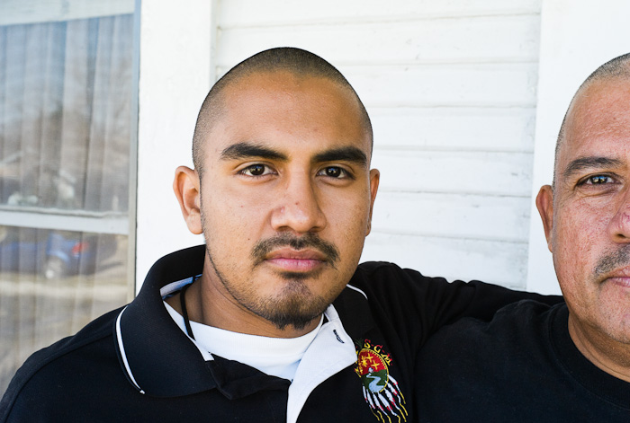 Vincent Escobendo, of San Antonio, Texas, with his father.  (© Lewis Kostiner)