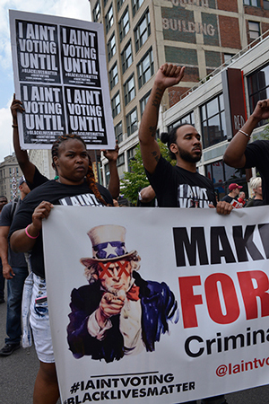 An anti-Trump protest at the Republican National convention, Cleveland, OH (2016).