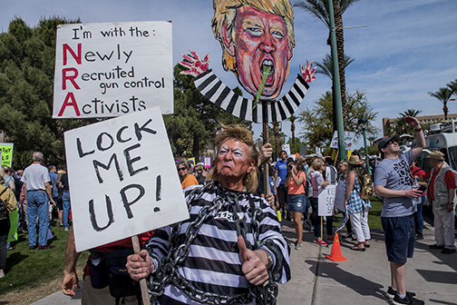 A Trump jester at the March for Our Lives rally, Phoenix, AZ (2018).