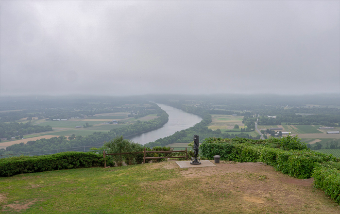 On Nipmuc and Pocumtuck homelands. Overlooking the Connecticut/Kwinitekw River from Mount Sugarloaf, also known as Wequamps, 2020.