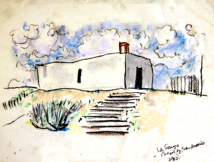 Chapel of San Antonio de Cieneguilla in La Cienega, New Mexico, 1982. From the Collection of Helen Lefkowitz Horowitz and used by permission.