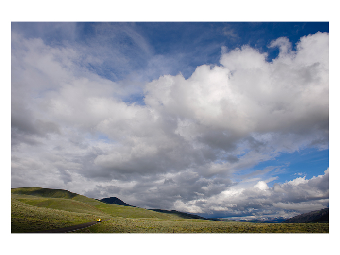 Vintage Yellowstone Park tour bus in the Lamar Valley (2009). 