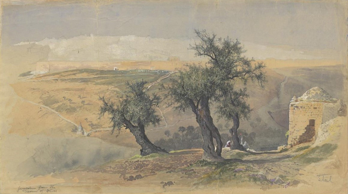 &lt;i&gt;Jerusalem from Mt. of Olives, 1878&lt;/i&gt;. Pencil, watercolor, and gouache on beige paper, 11¾ x 20¾ in.