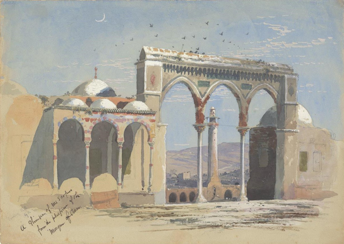 &lt;i&gt;A Glimpse of Mt. Scopus from the Platform of the Mosque of Omar&lt;/i&gt;. Pencil, watercolor, and gouache on cream paper, 9⅞ x 14 in.