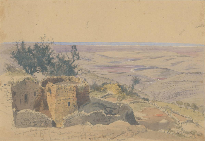 &lt;i&gt;View from Bethlehem, showing the flight of Amorites when pursued by the army of Joshua when Joshua commanded the sun to stand still&lt;/i&gt;. Pencil, watercolor, and gouache on beige paper, 6⅞ x 9⅞ in.11.