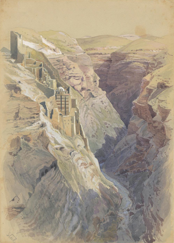 &lt;i&gt;The Brook Kedron at Mar Saba&lt;/i&gt;. Pencil, watercolor, and gouache on cream paper, 14 x 9⅞ in.