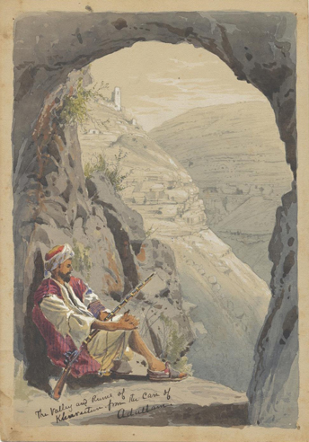 &lt;i&gt;The Valley and Ruins of Khureitum from the Cave of Adullam&lt;/i&gt;. Pencil, watercolor, and gouache on beige paper, 9⅞ x 6⅞ in.