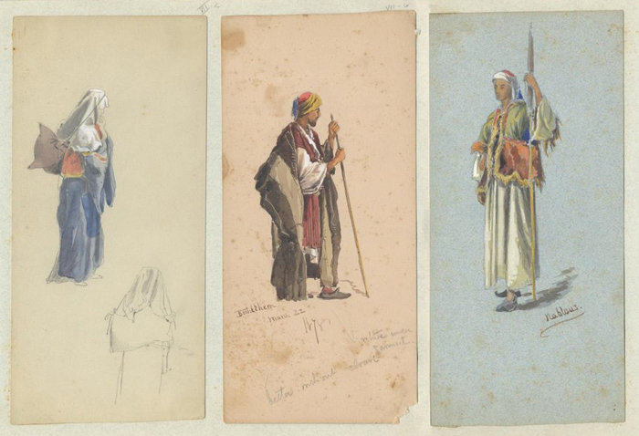 &lt;i&gt;Woman of Bethlehem&lt;/i&gt;. Pencil, watercolor, and gouache on beige paper, 9⅞ x 4¾ in.