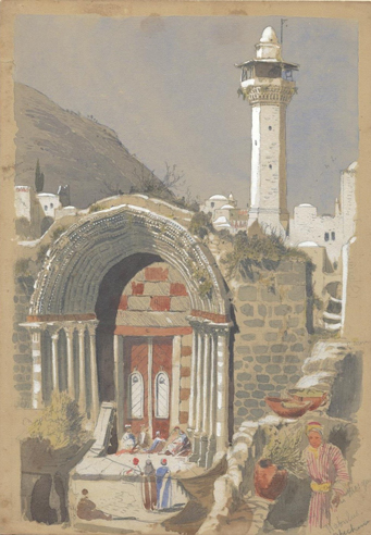 &lt;i&gt;Mosque at Nabulus/Shechem&lt;/i&gt;. Pencil, watercolor, and gouache on beige paper, 9⅞ x 6⅞ in.