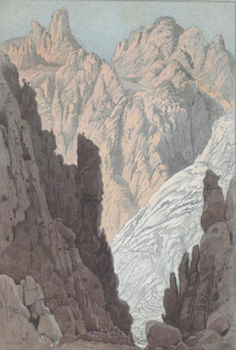 &lt;i&gt;Jebel Suna from Sikket Syedna Musa, or The Path of Our Lord Moses&lt;/i&gt;. Pencil, watercolor, and gouache on pale blue paper, 9⅞ x 6⅞ in.
