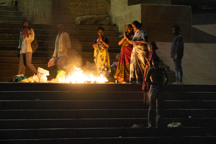 Near Tripura Bhairavi Ghat. Their ritual complete, devotees appreciate the divinity made manifest.