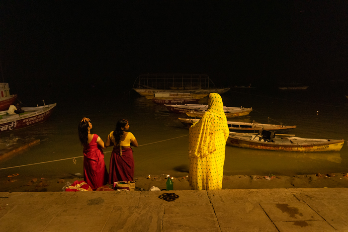 Tripura Bhairavi Ghat. Most devotees require themselves to be purified by Ganga snan before beginning to prepare the sunrise ritual.