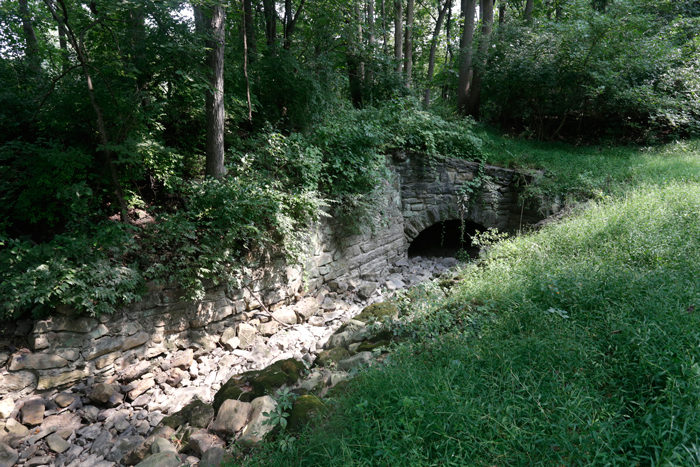 Dry stream in Rickenbach’s Culvert under Duncan Canal, looking downstream, Cross Keys, 2020.