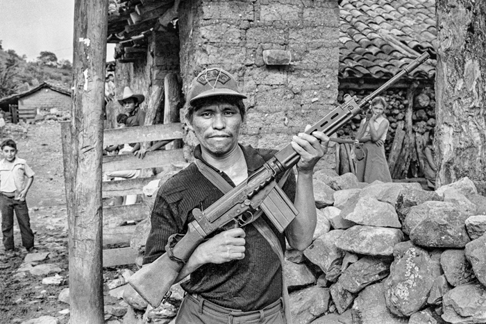 A rearguard militia fighter of the Popular Liberation Forces (FPL), one of the five armies of the FMLN guerrillas, Chalatenango Department, El Salvador, September 1984.
