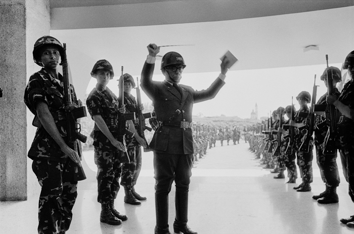 A military honor guard at the funeral for an assassinated congressman, San Salvador, El Salvador, June 1983.