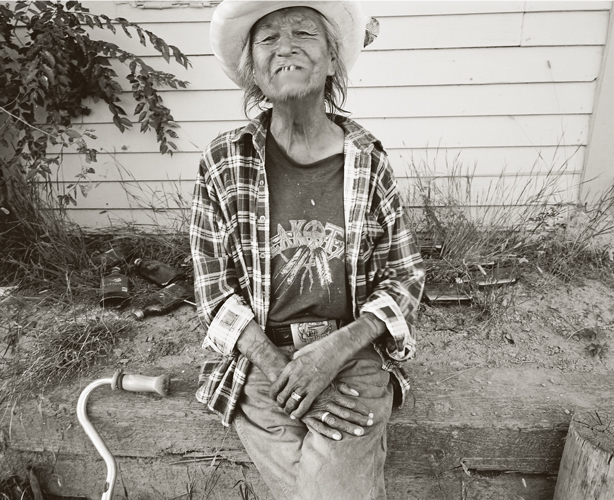 Vern Sitting Bear, a hoop dancer, on a Sunday morning.