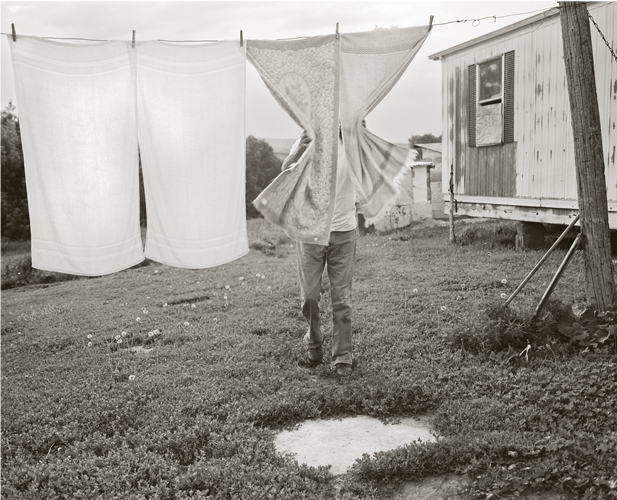 Checking the laundry.