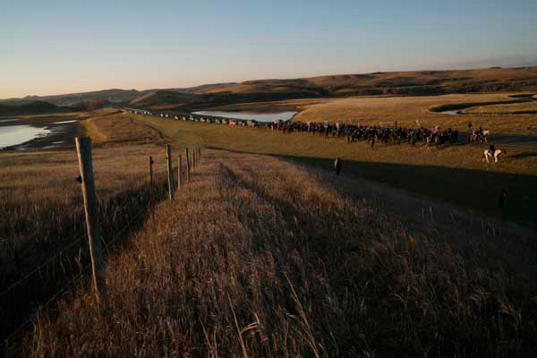 Water Protectors along ND 1806, a section of the Lewis and Clark Trail.