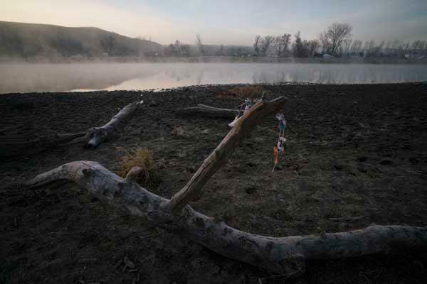 Lakota prayer ties along the Cannonball River.