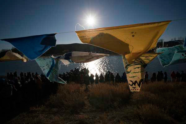 The women’s daily water-prayer ceremony along the Cannonball River. 