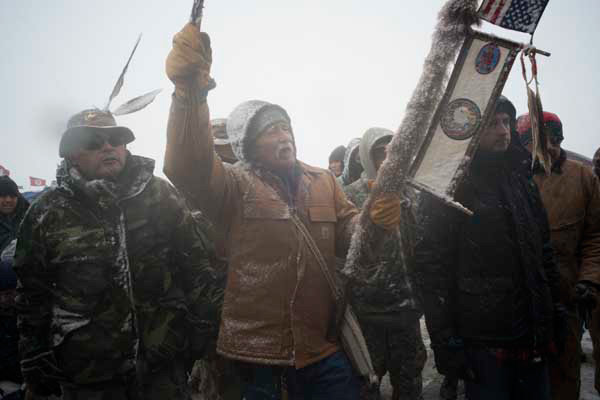 Veterans protest despite the first blizzard.