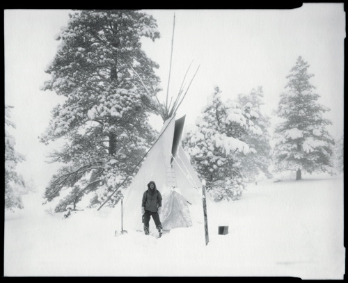 Self-portrait with a tipi in the snow, 1983